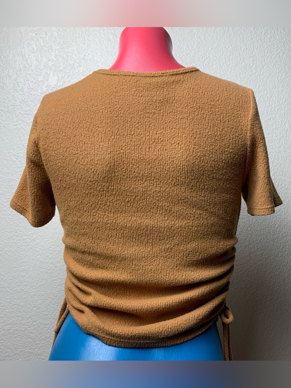 Camel Textured Ruched Drawstring Side Top - Picture 2 of 5
